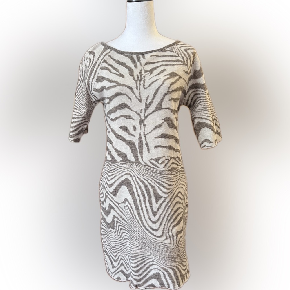 Italian Wool Blend Grey and White Zebra Print Mini Dress